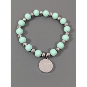 Rustic Cuff Mint Silicone Stretch Bracelet Logo Charm 7"